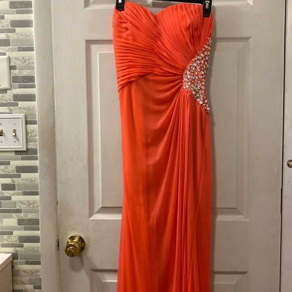 strapless open back dress Gold Stars Pink Bubble Sleeve Corset Tea Length Prom Dress main image 0